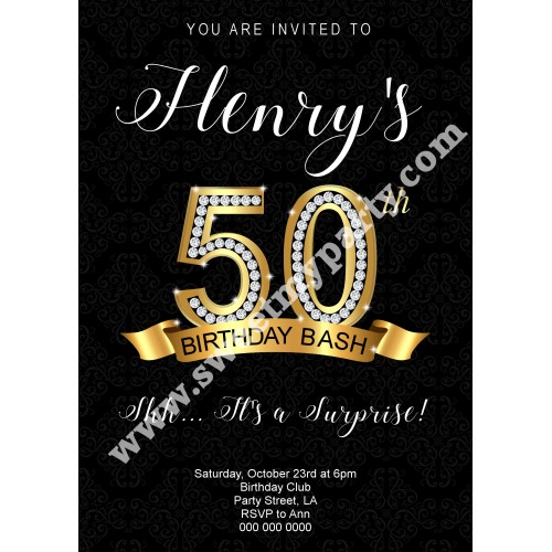 50th 60th 40th 30th Birthday Invitation,Gold Diamonds Birthday Invitation,(2ab)